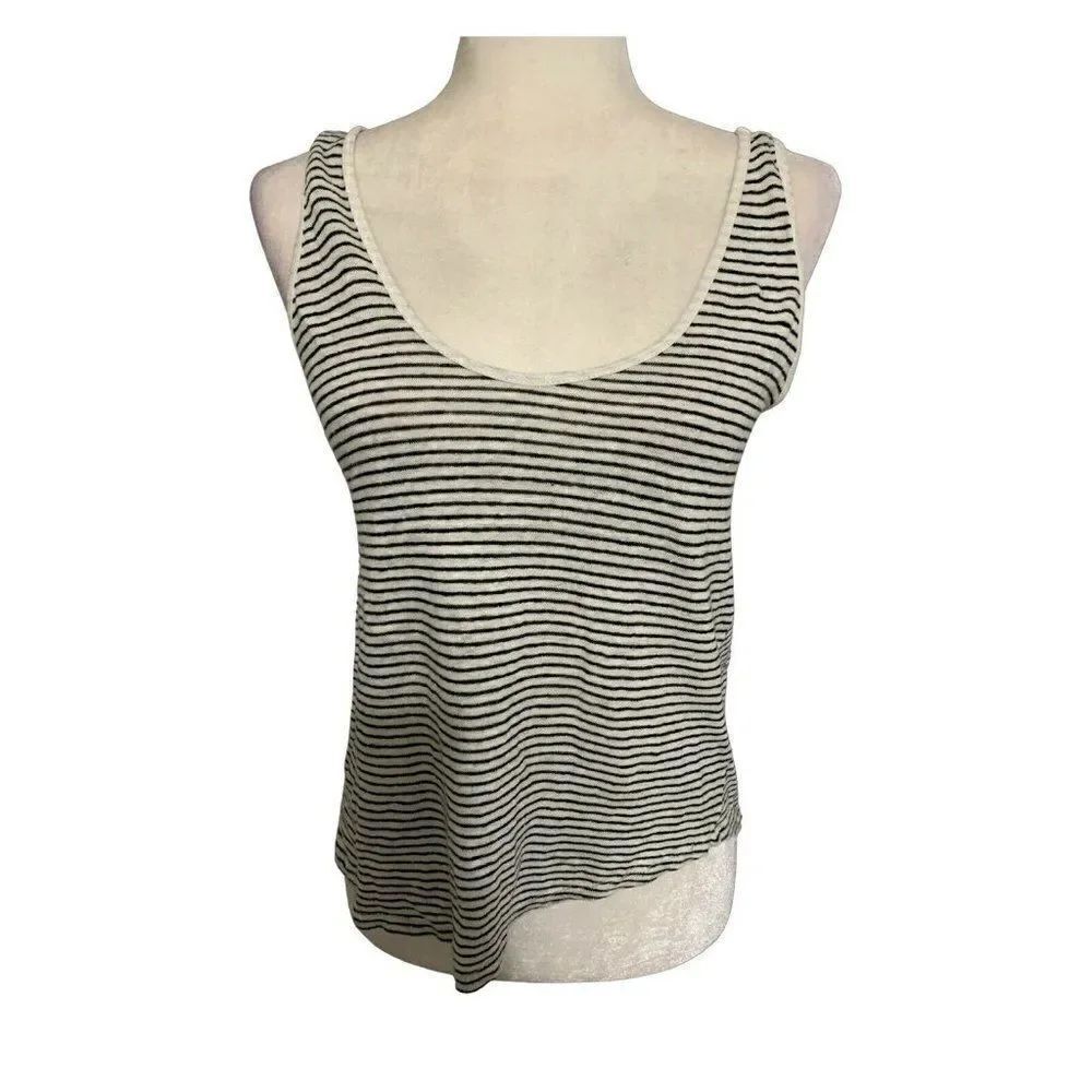 zara womens black white round neck Linen striped tank top small